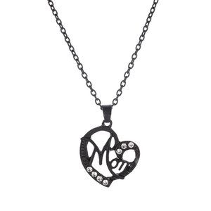 NEW Black "Mom" Open Heart Mourning Necklace 18"